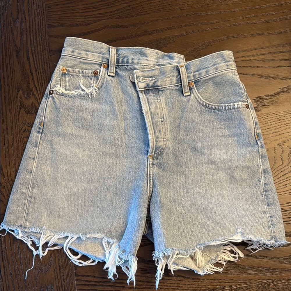 Agolde Light Blue Distressed Jean Shorts